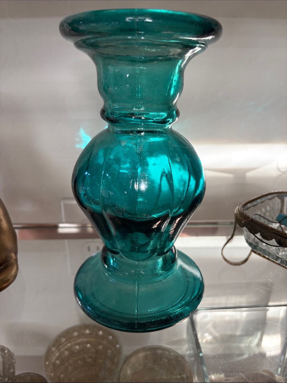Pottery Barn Teal Handblown Glass Vase